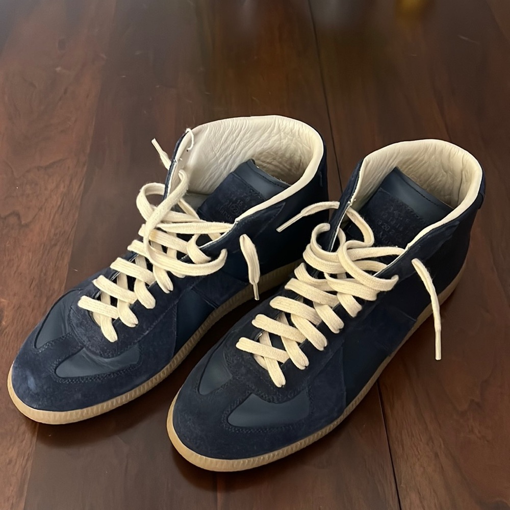Maison Margiela Men’s Replica Paneled Leather/Suede High-Top Sneakers